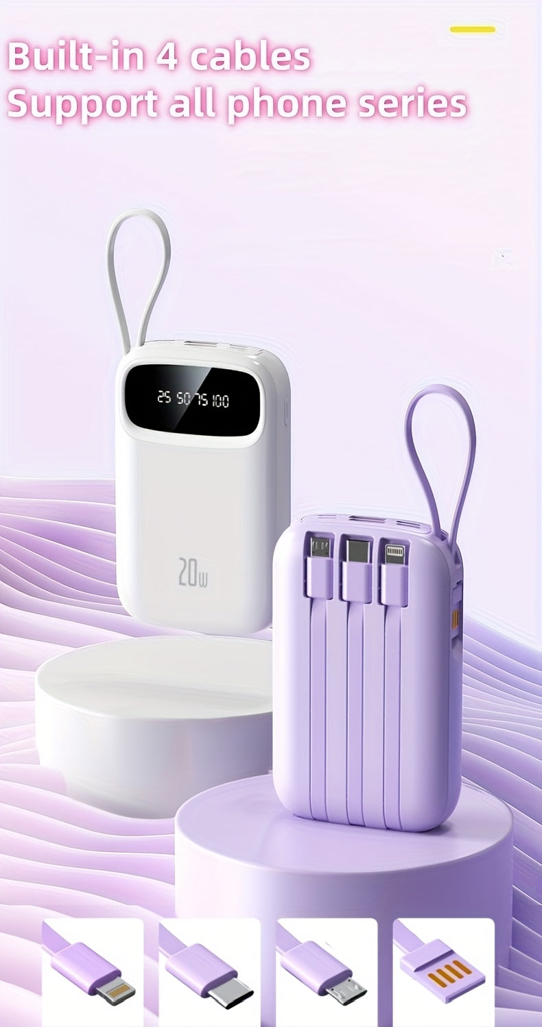 10000mAh Pocket Size Mini Cute 5W Slow Charging/15W Fast Charging/22.5W Super Fast Charging Portable Cartoon Power Bank, Small Size Large Capacity High Appearance, Built-with 3 Cables, High-Speed Rechargeable Battery, Travel Must Have, for iPhone