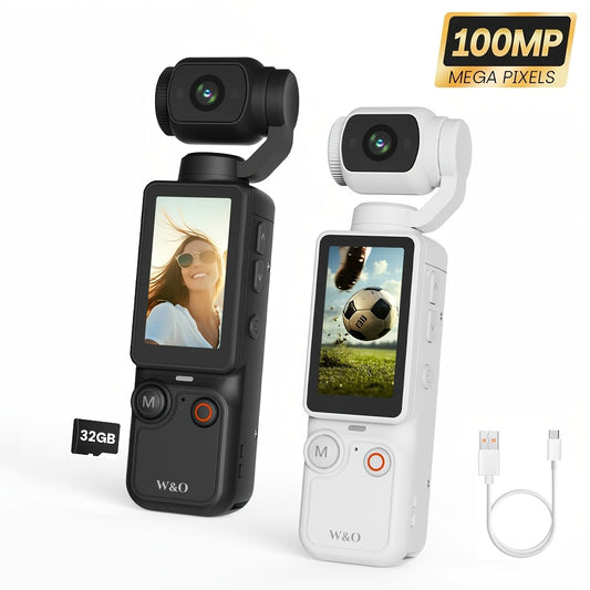 W&O UHD Video Recording Pocket Camera - 2000mAh Battery, 180° Rotating 1.9 Inch Screen, Webcam, USB-C Charging, 32G Memory Card, Mini Audio-Visual Compact Camera, Outdoors Sports Camera, Suitable For Outdoor Sports, Cycling, Travel