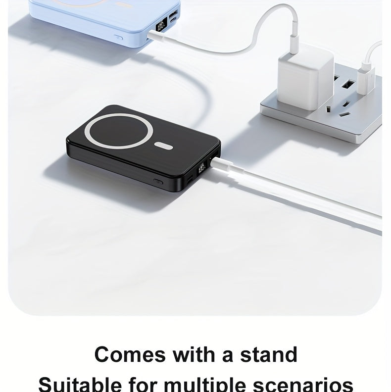 New 10000mAh Magnetic Wireless Power Bank 22.5W/PD20W Mobile Phone Portable Charger LED Battery Display Emergency Backup for Outdoor Travel Charging 3 Devices At The Same Time, Comes with A Stand for Use On The Plane
