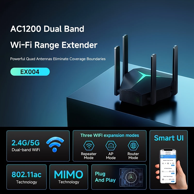 The New Fastest Wi-Fi Extender Of 2025 - Wi-Fi Repeater, 1167Mbps Wall-penetrating Wi-Fi Booster, Converts Single-band Wi-Fi Networks To Dual-band Wireless Networks.Supports 2.4G And 5G Dual-band, Compatible With 802.11ac And B/g/n Wi-Fi Devices