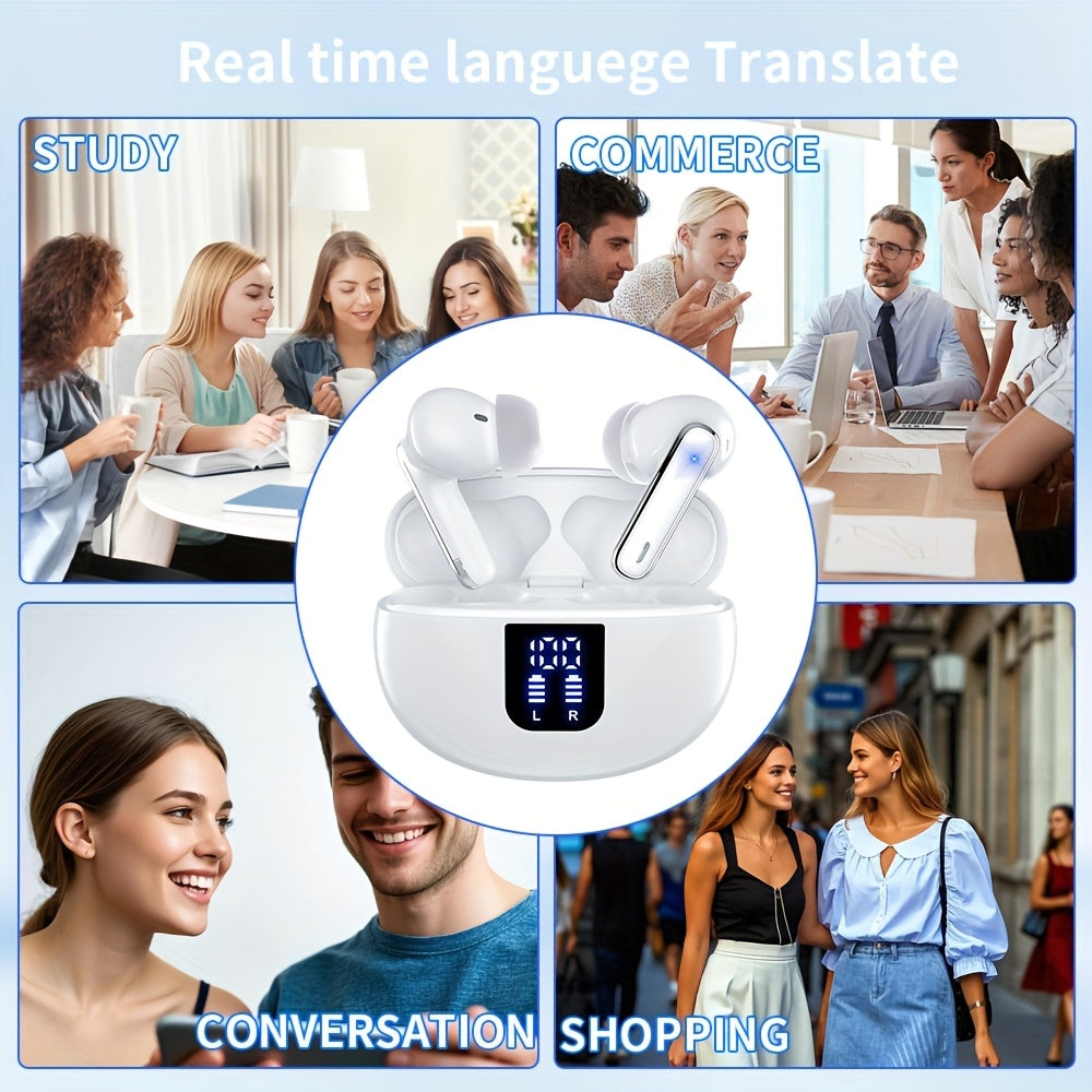 AI Translation Earphones Smart Noise Cancelling Earphones 3-in-1 Translate 144 Languages, 6 Microphones Noise Cancelling Long Battery Life, Hifi Sound Quality, Smartphone Universal, Perfect for Business And Travel