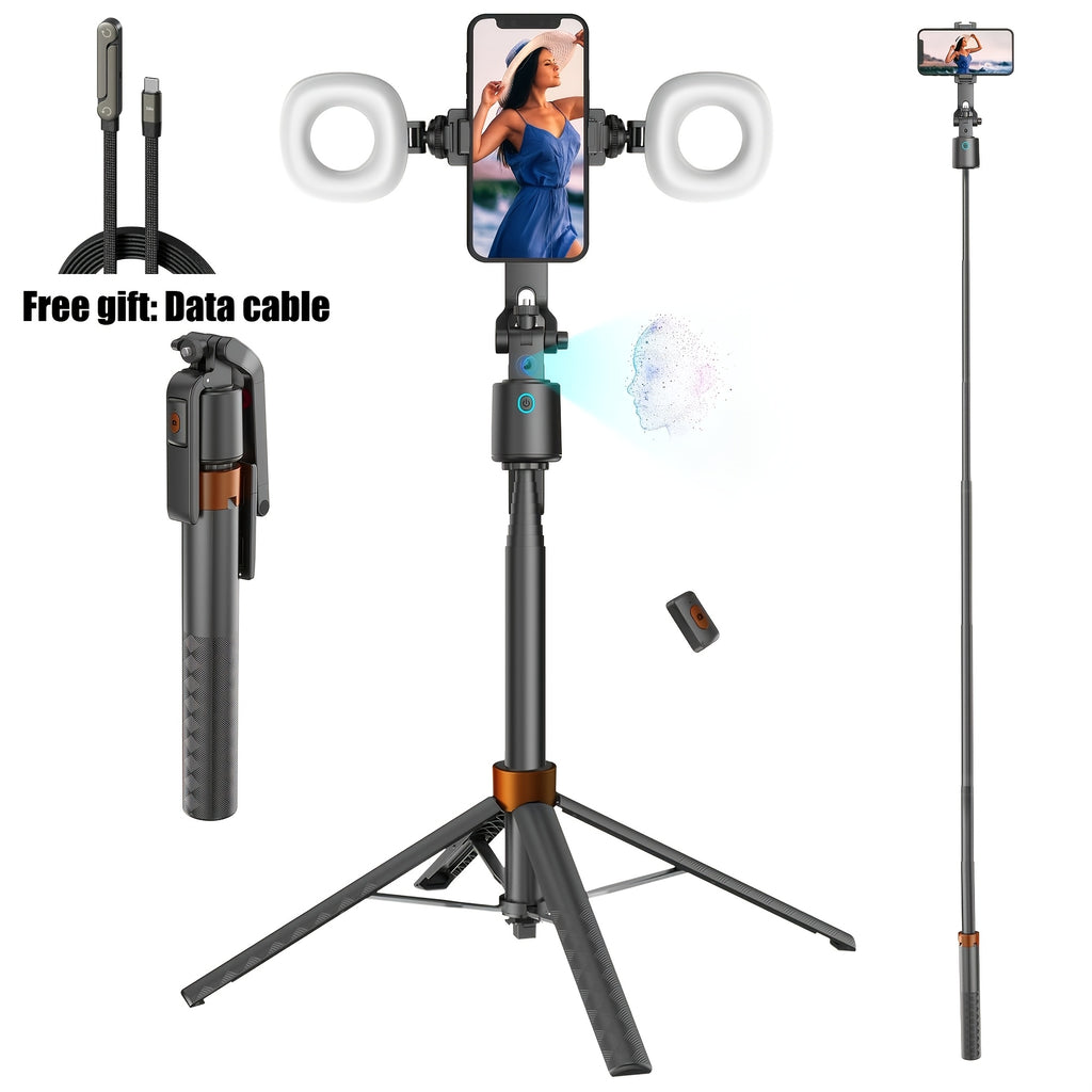 AI Face Tracking Tripod with Remote, 70.87inch Extendable Pole, 360° Phone Rotating Stand, AI Smart Tracking Selfie Stick for iPhone & Android, Vlogging & Live Streaming