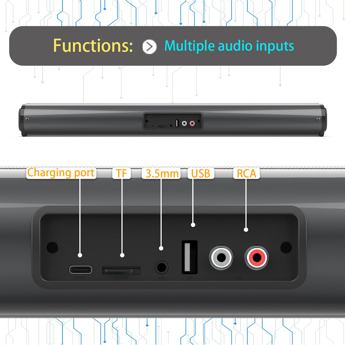 Separable All-in-One Home Theater Sound Bar, Surround Sound System TV Soundbar with 4pcs 5W Magnetic Speakers and 1pc Echo Tube, Supports Wireless, AUX Connection for PC/Gaming/Projectors, TWS, Black