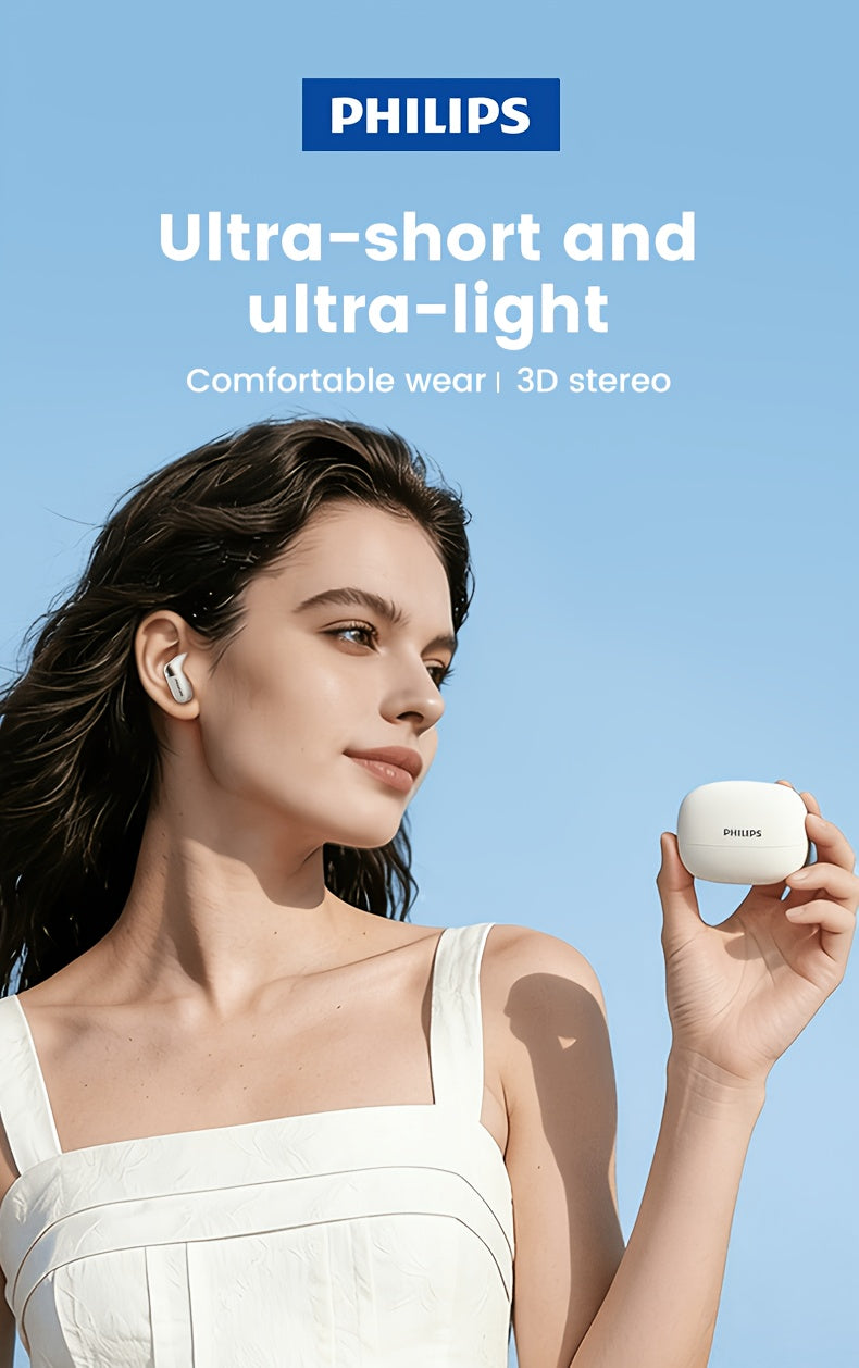 Philips True Wireless Earbuds with LED Power Display - Stereo In-Ear Headphones, Microphone for Calls, Large Capacity Charging Case, Extended Design for All Smartphones, TAT2169