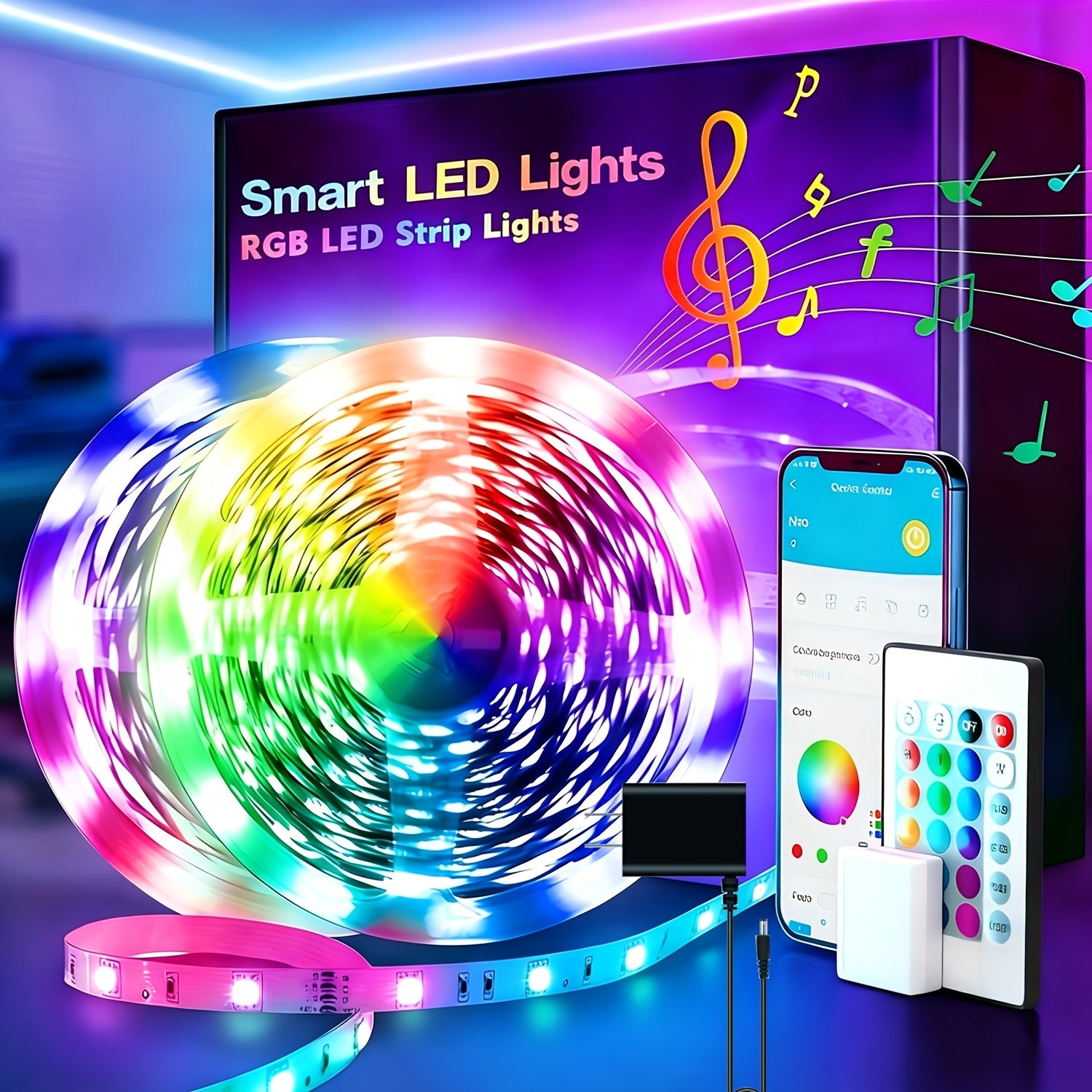25-200FT Smart LED Strip Lights for Bedroom Music Sync And Color Changing with App Control, Remote Included, Perfect for Can Timing, for Room Decor, Party Decor, Birthday Decor, Valentine'S Day And New Year Deco LED Strip Lights