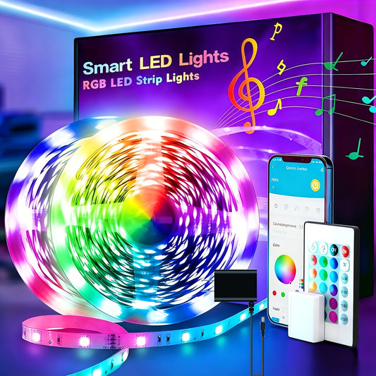 25-200FT Smart LED Strip Lights for Bedroom Music Sync And Color Changing with App Control, Remote Included, Perfect for Can Timing, for Room Decor, Party Decor, Birthday Decor, Valentine'S Day And New Year Deco LED Strip Lights