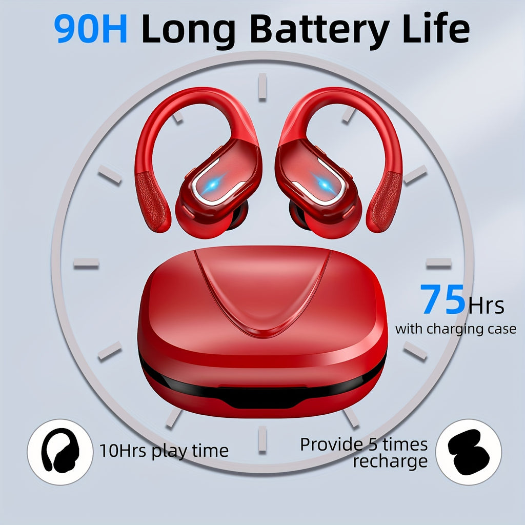 LIFEBEE Wireless Earbuds with Dual-LED Display, ENC Noise Cancelling & Pure Bass Sound - Over-Ear Headphones with Earhooks, Built-in Mic, Compatible for Running/Sports, Wireless Earphones