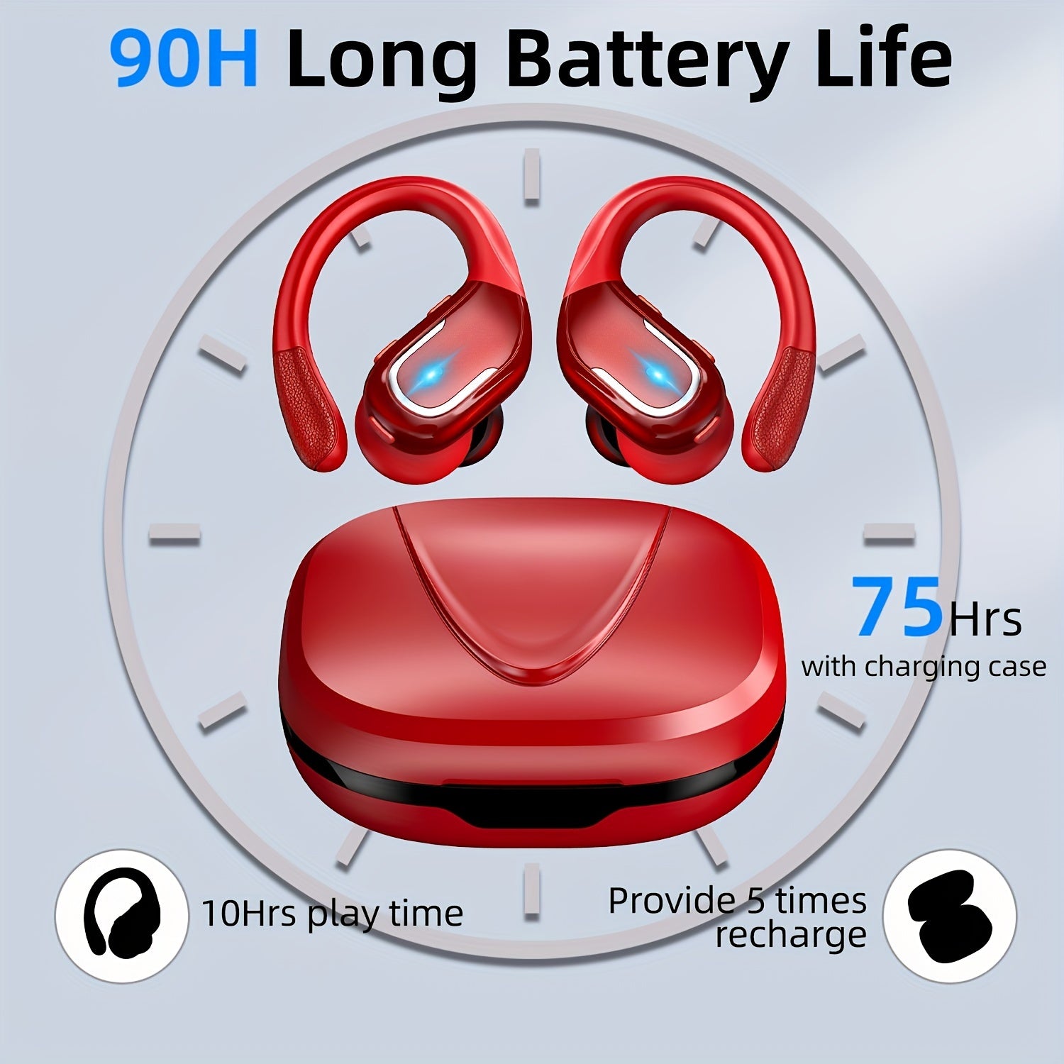 LIFEBEE Wireless Earbuds with Dual-LED Display, ENC Noise Cancelling & Pure Bass Sound - Over-Ear Headphones with Earhooks, Built-in Mic, Compatible for Running/Sports, Wireless Earphones