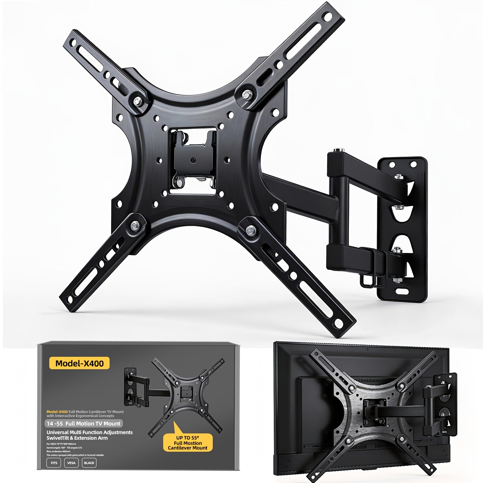 LOVFEN Full Motion Articulating TV Wall Mount, with Swivel And Tilt, for 22" to 55" TVs And Flat Panels Up to 80 Lbs, VESA Compatible, Black
