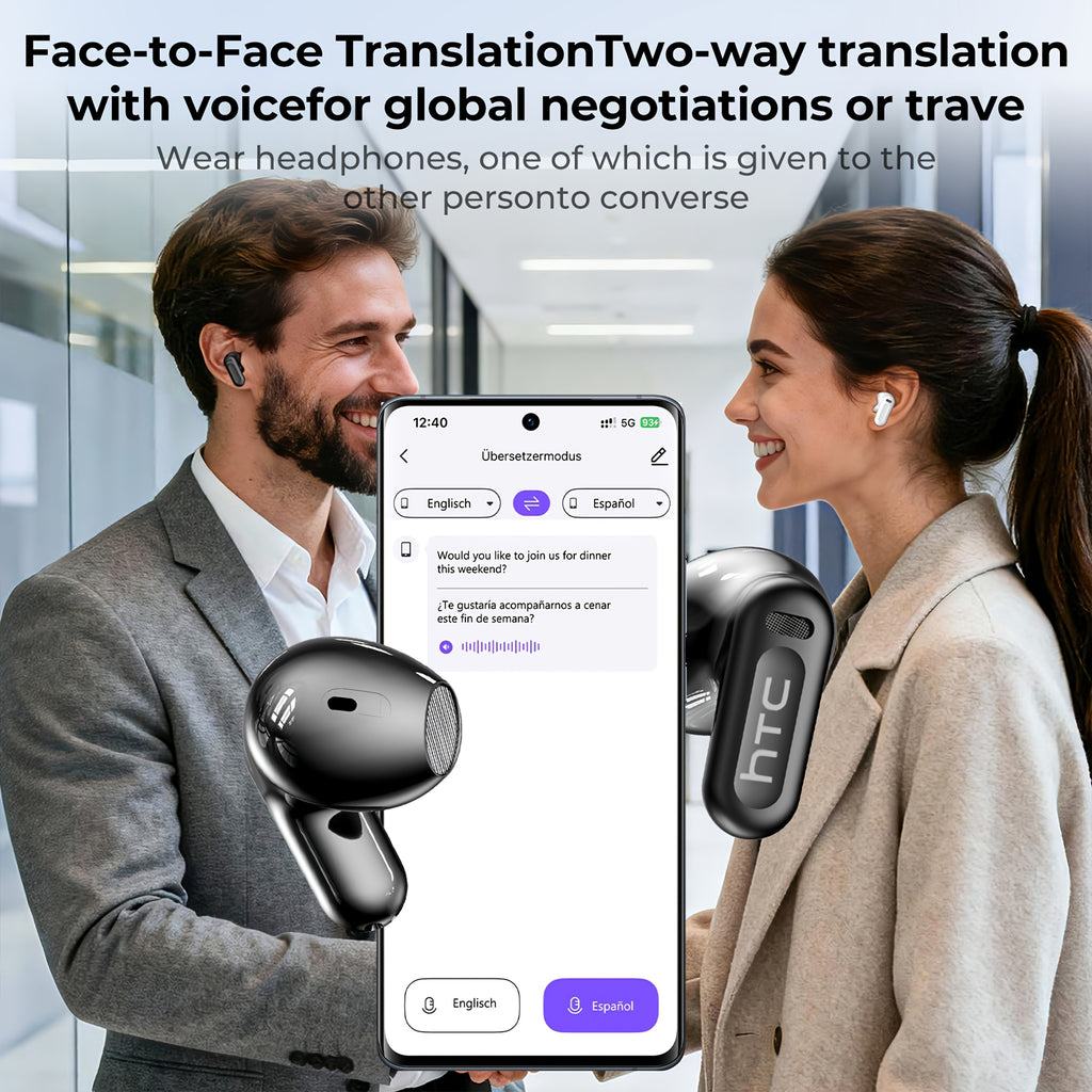 HTC NE20 AI Translation Earbuds, 136 Languages Bidirectional Real-Time Translation, True Wireless Bluetooth Earbuds, 2026 New Model, Essential for Business and Travel, Supports LDAC High-Definition Sound Quality, 30mAh Battery Capacity, 4-Hour Talk