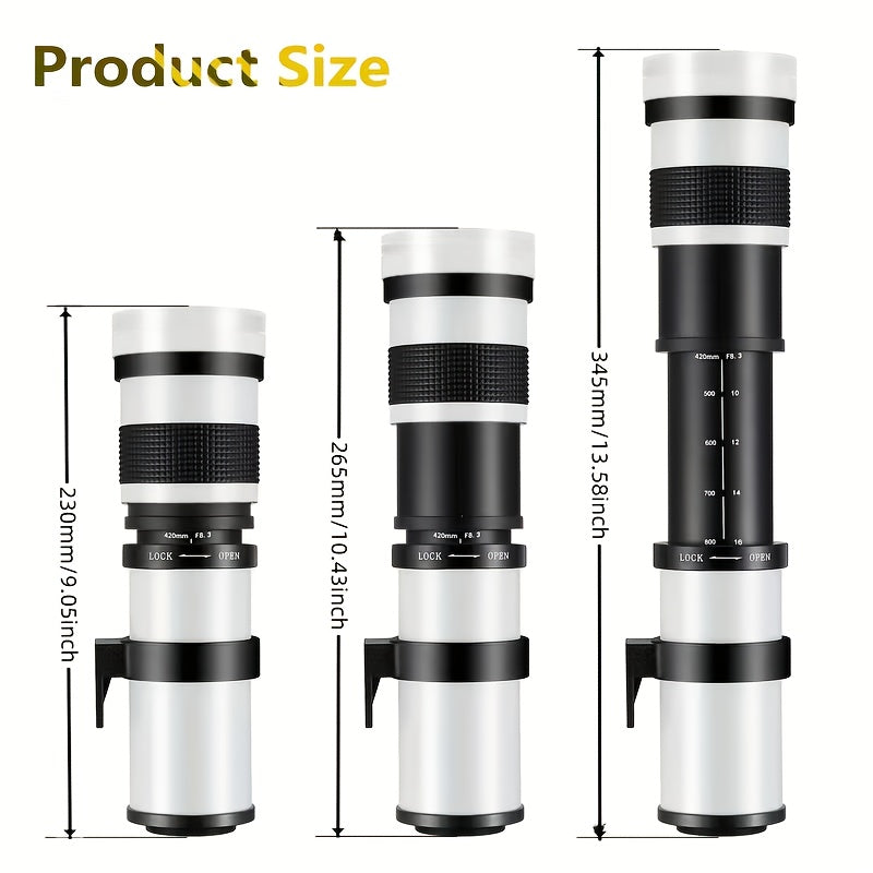 420-800mm F8. 3-16 Telephoto Zoom Lens(Mf) + T-Mount for Canon & for Nikon & for Sony Mount, Very Suitable for Outdoor Shooting, Moon Photography