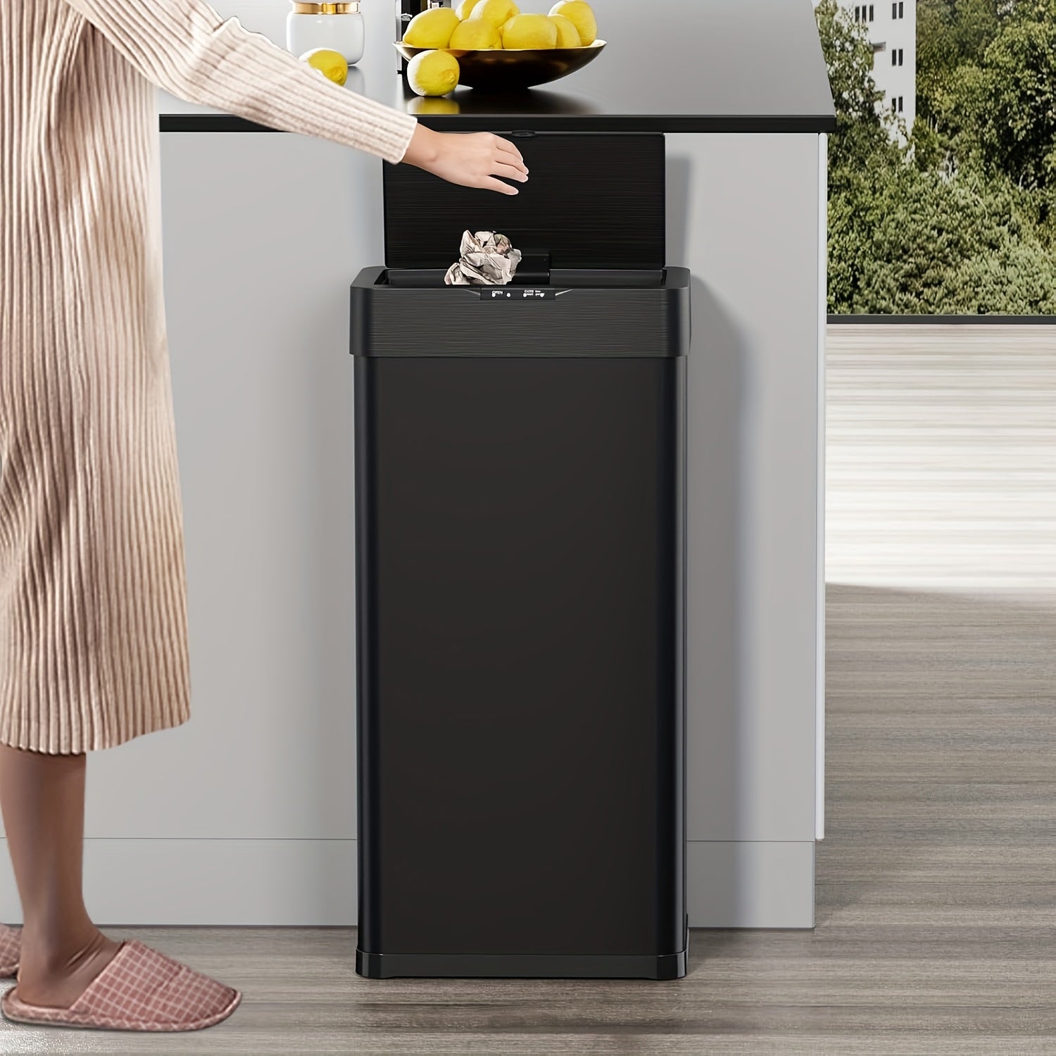 18.5 Gallon Motion Sensor Trash Can, Touchless Automatic Garbage Can, Brushed Stainless Steel Smart Bin, with Bag Holder, Soft Close Lid, for Kitchen, Office, RV, Bedroom, Living Room (Black, 60L)