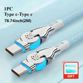 Fast Charging Data Cable 90 Degree Cable, 6.56FT 2M Left&Right Angle Type-C with Light Double Elbow Rotation 65W Flash Charging Is Suitable for Phone, Samsung Car Universal Android Mobile Phone Charging Cable
