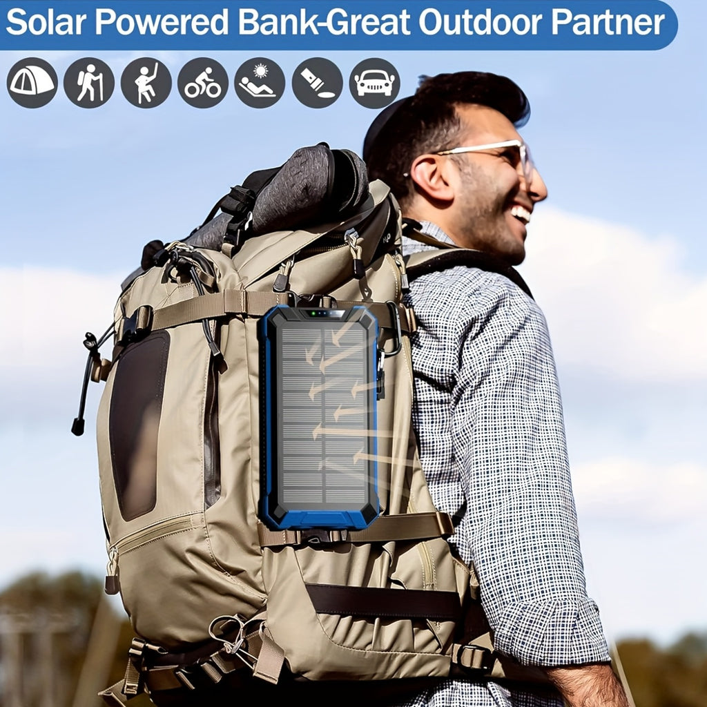 28800Mah/42800Mah Solar Power Bank with Wireless Charging, Featuring 4 Built-In Cables And Six Output Ports for 15W Fast Charging, Compatible with for all Mobile Devices. It Includes Three Input Options And Dual Flashlights