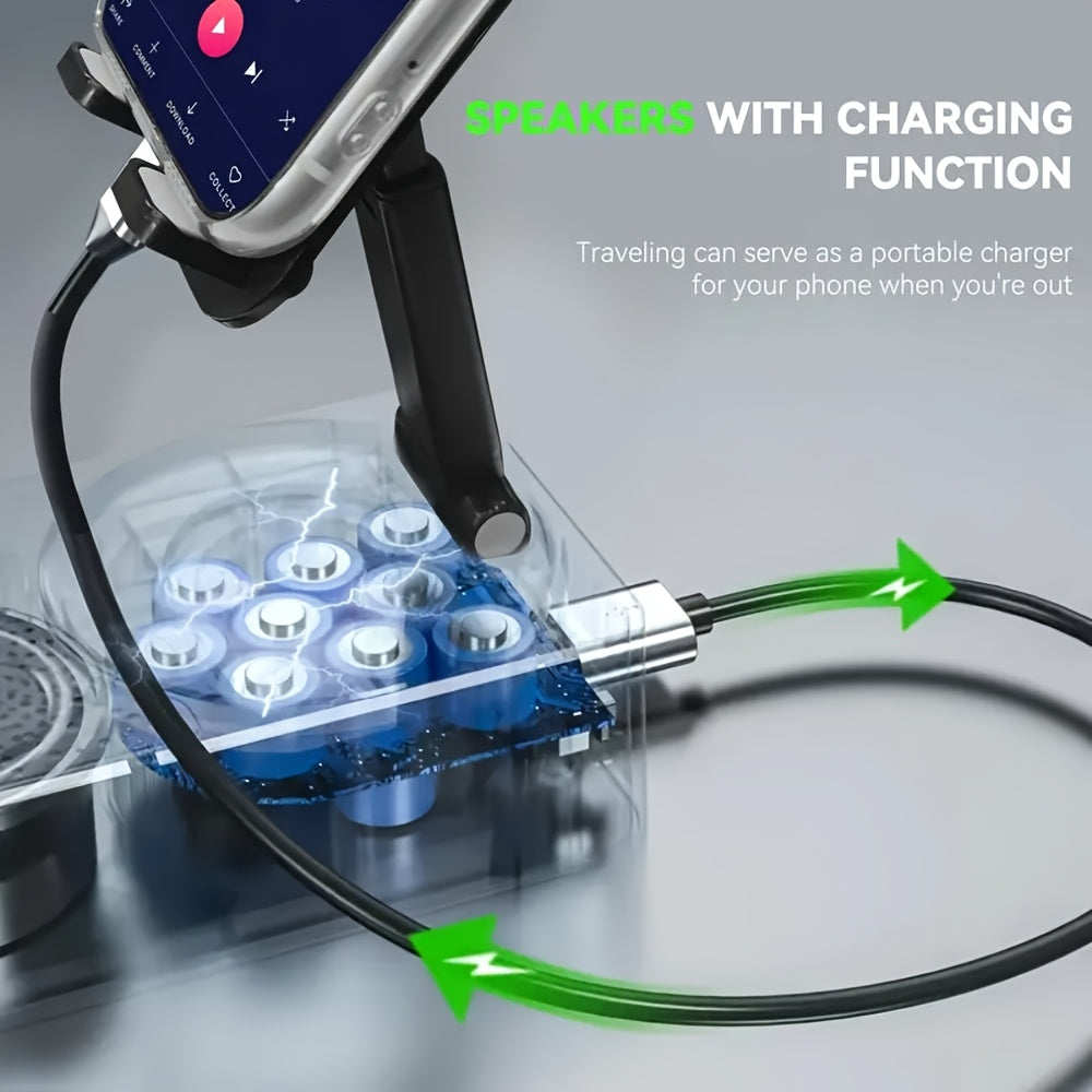 5 in 1 Mobile Device Holder with Wireless Speaker | 360° Adjustable Mount for Tablets And Smartphones, Portable Phone Stand with Base HD Surround Sound, Rechargeable for Emergencies - Tech Gadgets, Innovative Electronics