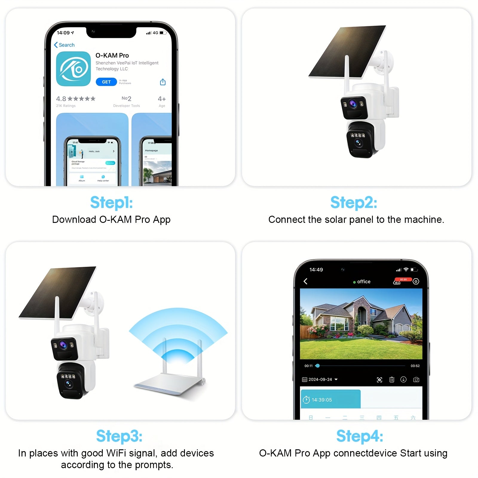 2 Lens Solar Wireless Outdoor Security Camera, WiFi Battery Powered Home Camera With Color Night Vision, PIR Sensor, Two-Way Audio, Waterproof, Spotlight Alarm, 256GB TF Card Support.solar Security Camera