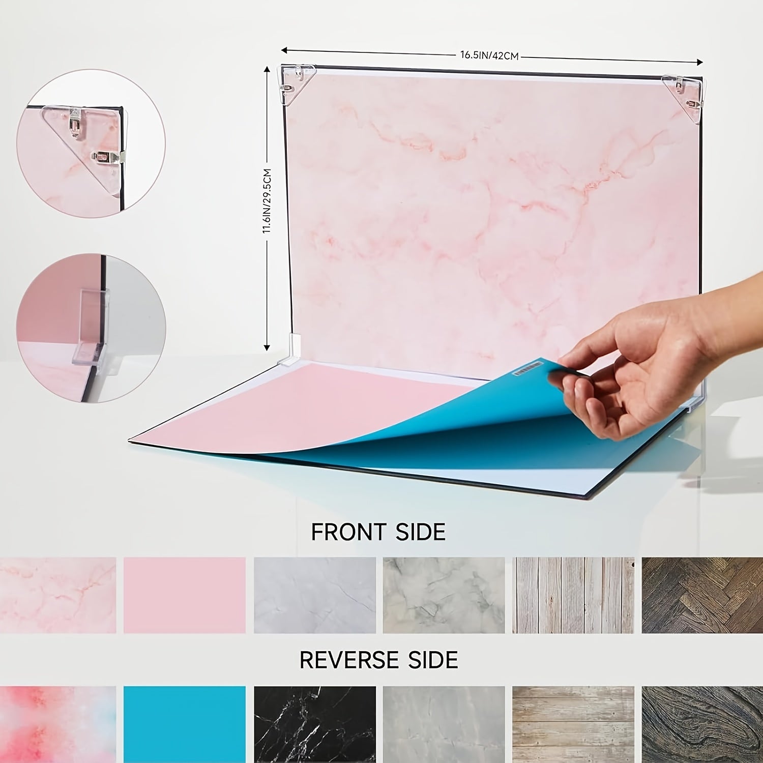 16X11.5 Inch Photography Backdrop Set: 6pcs of Reversible Background Paper with 12 Designs, Ideal for Capturing Food, Jewelry, And Cosmetic Images