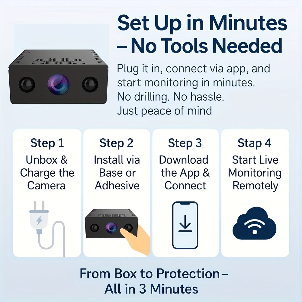 Full HD Mini Wireless Security Camera Night Vision Motion Detection Voice Recording Capability Built-In AP Hotspot No Internet Needed Easy Install Cloud Storage for Home Apartment Garage Porch Baby Pet Black Wireless Surveillance Camera