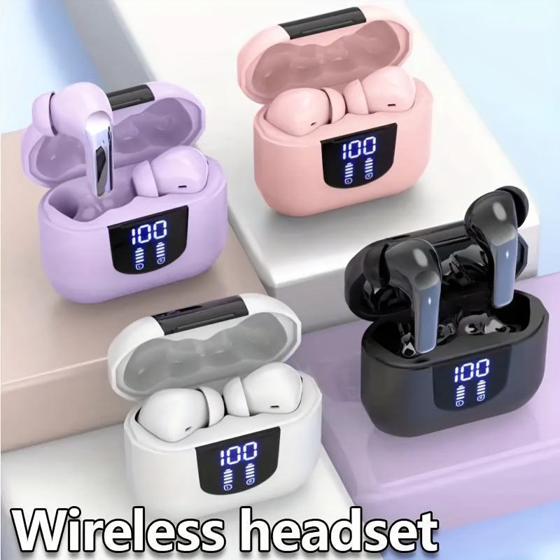 Wireless Earphones, Wireless 5.4 Earphones with Bass Stereo Sound, Earphones with Noise Cancelling Microphone And LED Display Screen, in Ear Earphones, 40 Hours of Playback Time, Suitable for Laptops, Tablets, Mobile Phones, And Sports Exercise