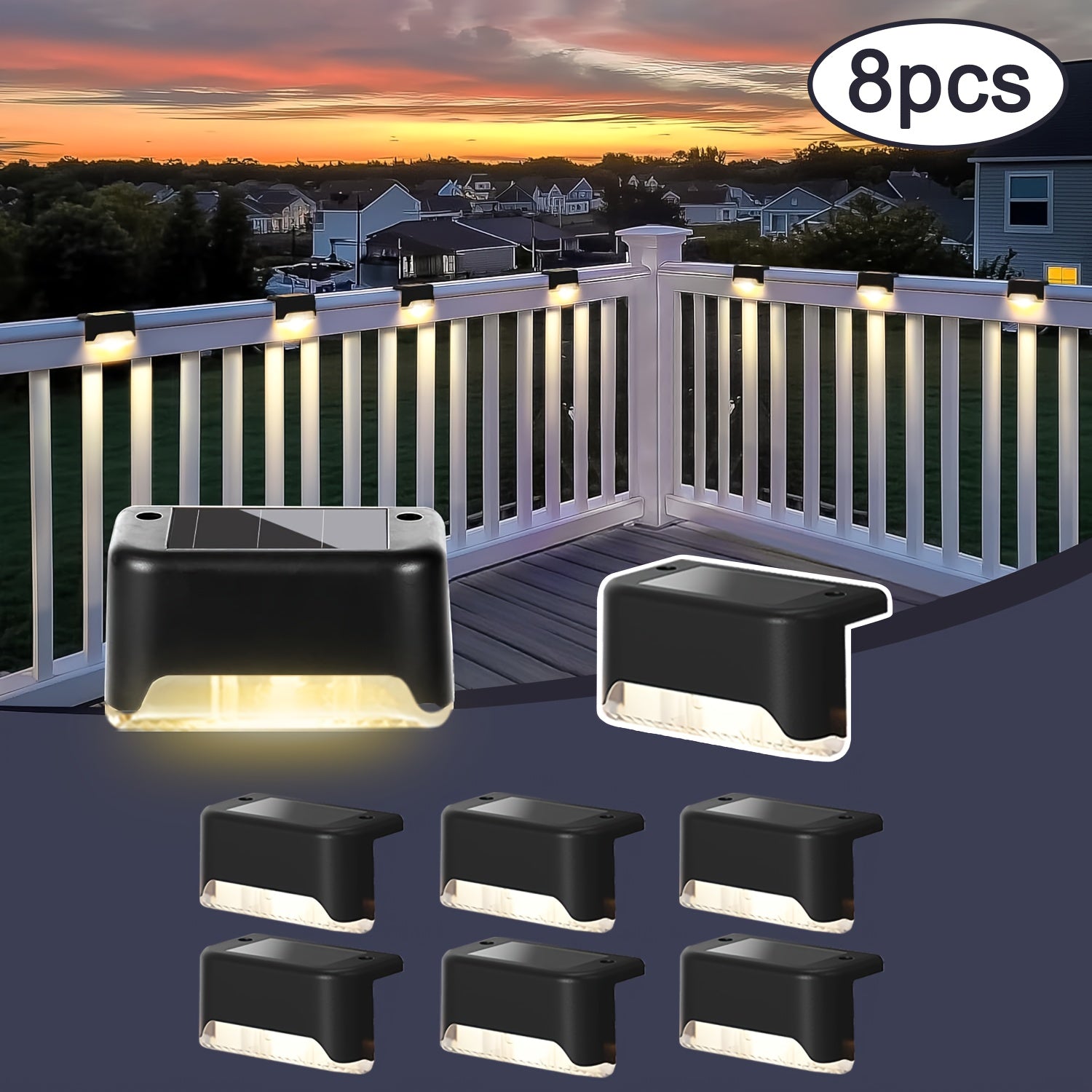[Solar LED Roof Lights] Solar Deck Light 32pack/16pack/8pack Solar LED Roof Lights, Automatic Switch on and Off, 12-hour Lighting of Outdoor Stairs, 800mAh Fences and Passages, Warm White Light, Easy to Install, Very Suitable for Commercial Spaces Such as