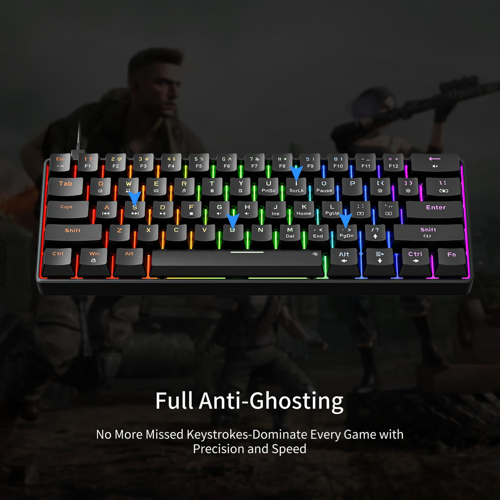 Hot Swappable Blue Switch Red Shaft 61-Key Mechanical Wired 60% Mechanical Gaming Keyboard, RGB Backlight Keyboard, Portable Mini Keyboard, Suitable for Windows Laptop, Cyan Axis