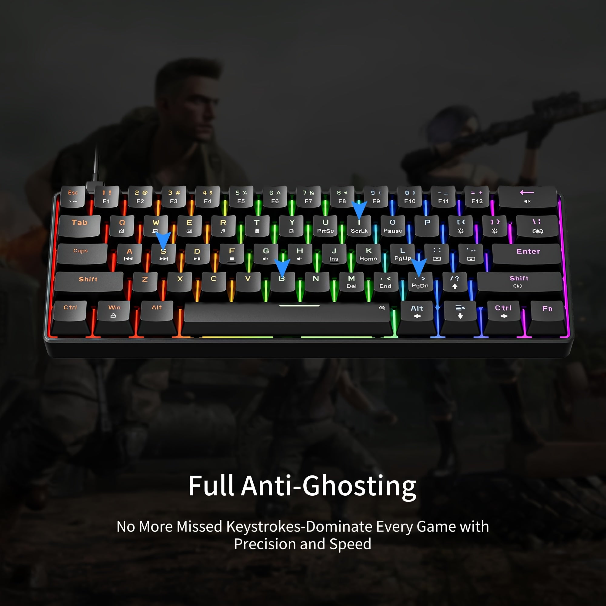 Hot Swappable Blue Switch Red Shaft 61-Key Mechanical Wired 60% Mechanical Gaming Keyboard, RGB Backlight Keyboard, Portable Mini Keyboard, Suitable for Windows Laptop, Cyan Axis