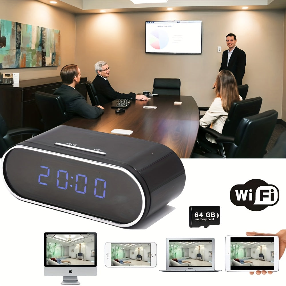[1080P WiFi Camera] 1080P WiFi Camera Night Vision Wireless Clock Camera With 64G Memory Card, Night Vision, Motion Detection, Loop Recording, 2.4GHz WiFi Connection, Lithium Battery Powered, Remote Live View, Ideal For Home, Office, Warehouse Monitoring