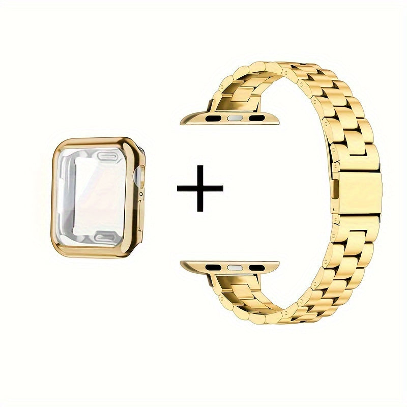 14 Three-Piece Steel Bands + Half Shell, a Set of 2 Small Waist Steel Bands + Half Shell Suitable for Apple for iWatch Series 38mm 40mm 41mm 42mm 44mm 45mm 49mm. High-Quality Metal Bands in Golden And Silvery for Apple Watch 2 1 S9 8 7 6 5 4 3 2 1, Replac