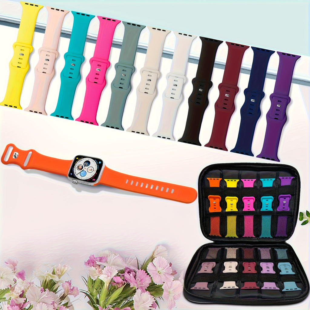 15pcs of Sports Watch Straps That Fit Apple Watch Sizes 44Mm, 45Mm, 46Mm, 49Mm, 42Mm, 41Mm, And 38Mm, Suitable for Both Men And Women. These Soft Silicone Bands Are Designed for Iwatch Series 10, 9, 8, 7, 6, SE, 5, 4, 3, 2, And 1