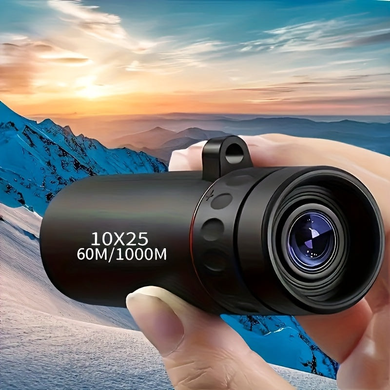 10X25 High Magnification Monocular Telescope - Durable Rubber Lightweight Design with Fixed Focus And Ergonomic Grip, 10X Zoom And 25Mm Objective Lens for Hiking, Camping, Birdwatching, Hunting