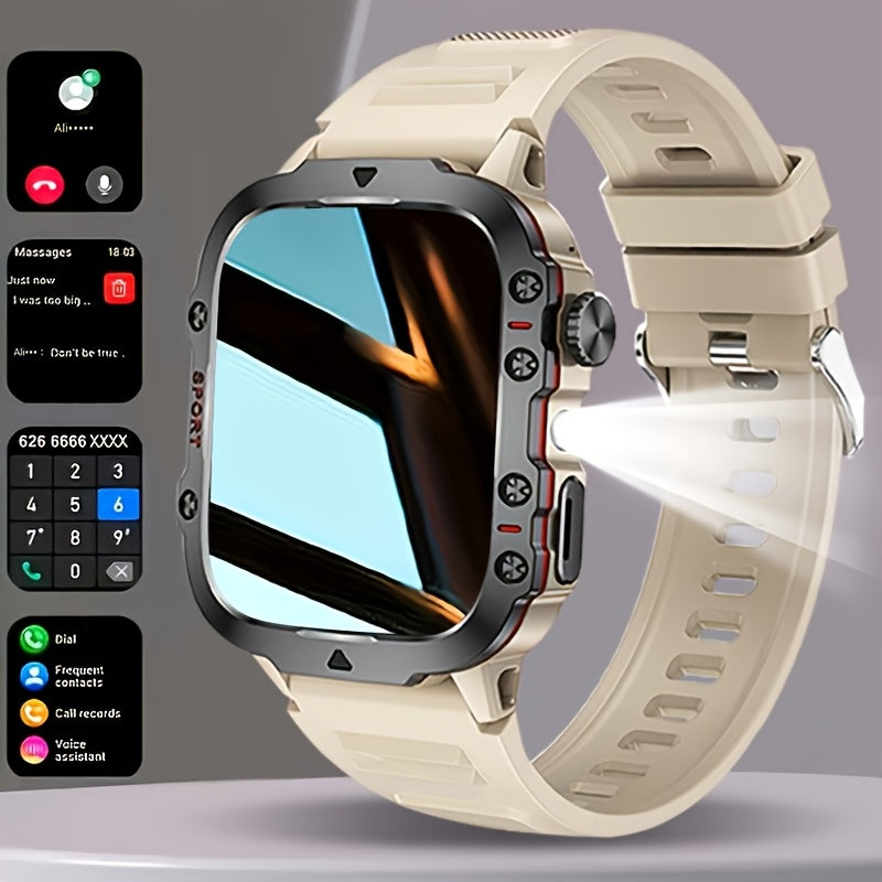 [Perfect Holiday Gift] Men's Outdoor Smart Watch - 4.6 Cm, HD Touchscreen, Outdoor Sports Watch LED, Wireless Calling, USB Charging, Multiple Sports Modes, Compatible with Android And Iphone, Perfect Holiday Gift (Black)