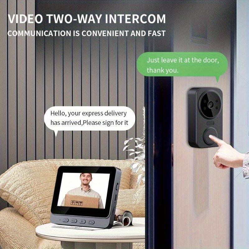 Video Doorbell Wireless Doorbell Camera 1080P with Screen, Two-Way Audio, 170° Vision, 4.3-Inch Screen, I Video Doorbell No Subscription, No Application, No Wifi, Simple Operation