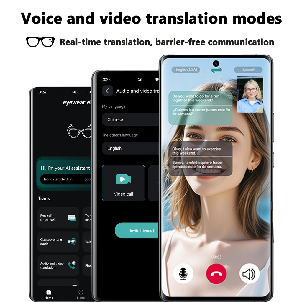OICIIDO New AI Smart Glasses Support Real-time Translation for 160+ Languages And Video Translation. Equipped with Chat GPT System. Multifunctional Audio Glasses for Men And Women. Built-in Microphone And Speaker. HD Voice Calls And Hi-Fi Music