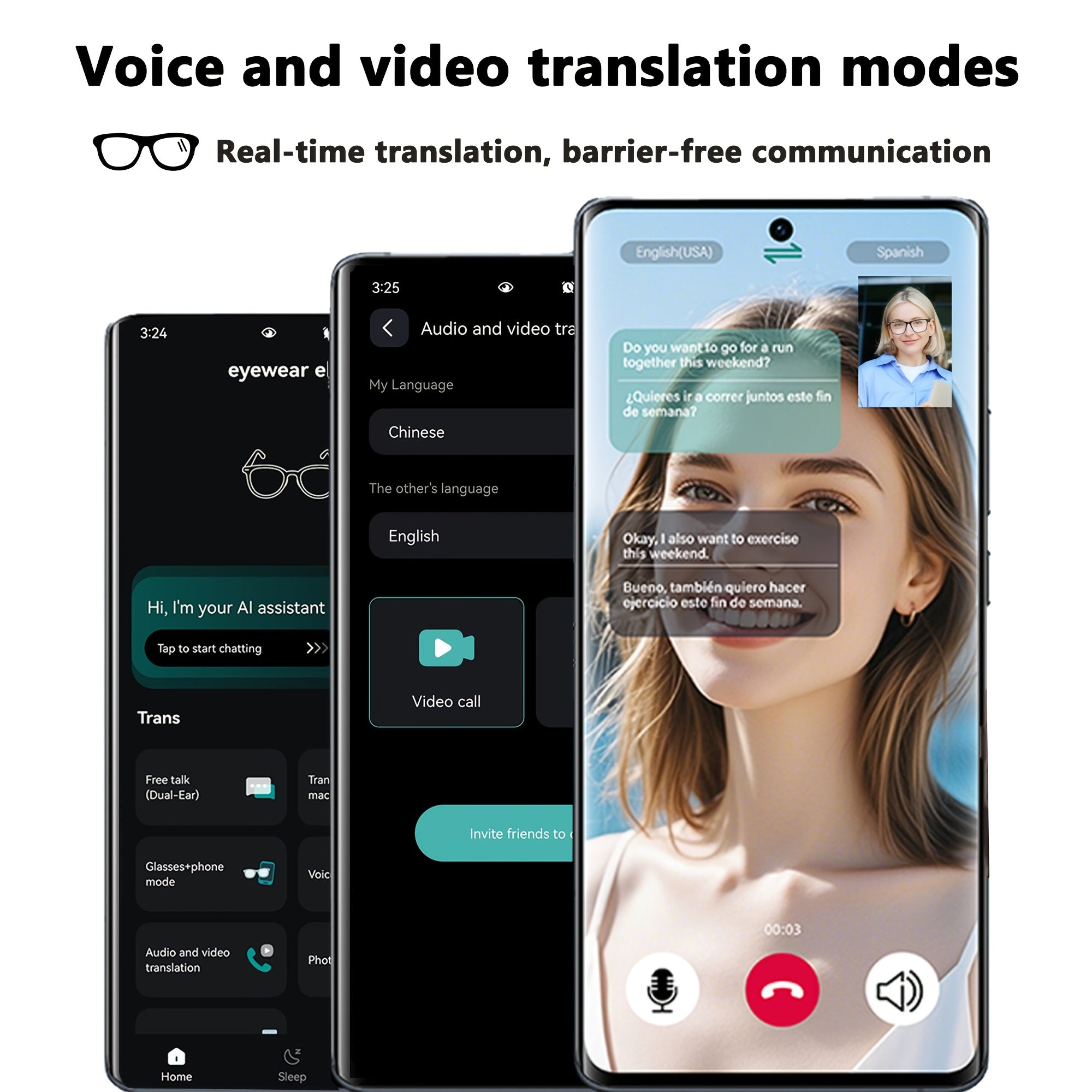 OICIIDO New AI Smart Glasses Support Real-time Translation for 160+ Languages And Video Translation. Equipped with Chat GPT System. Multifunctional Audio Glasses for Men And Women. Built-in Microphone And Speaker. HD Voice Calls And Hi-Fi Music