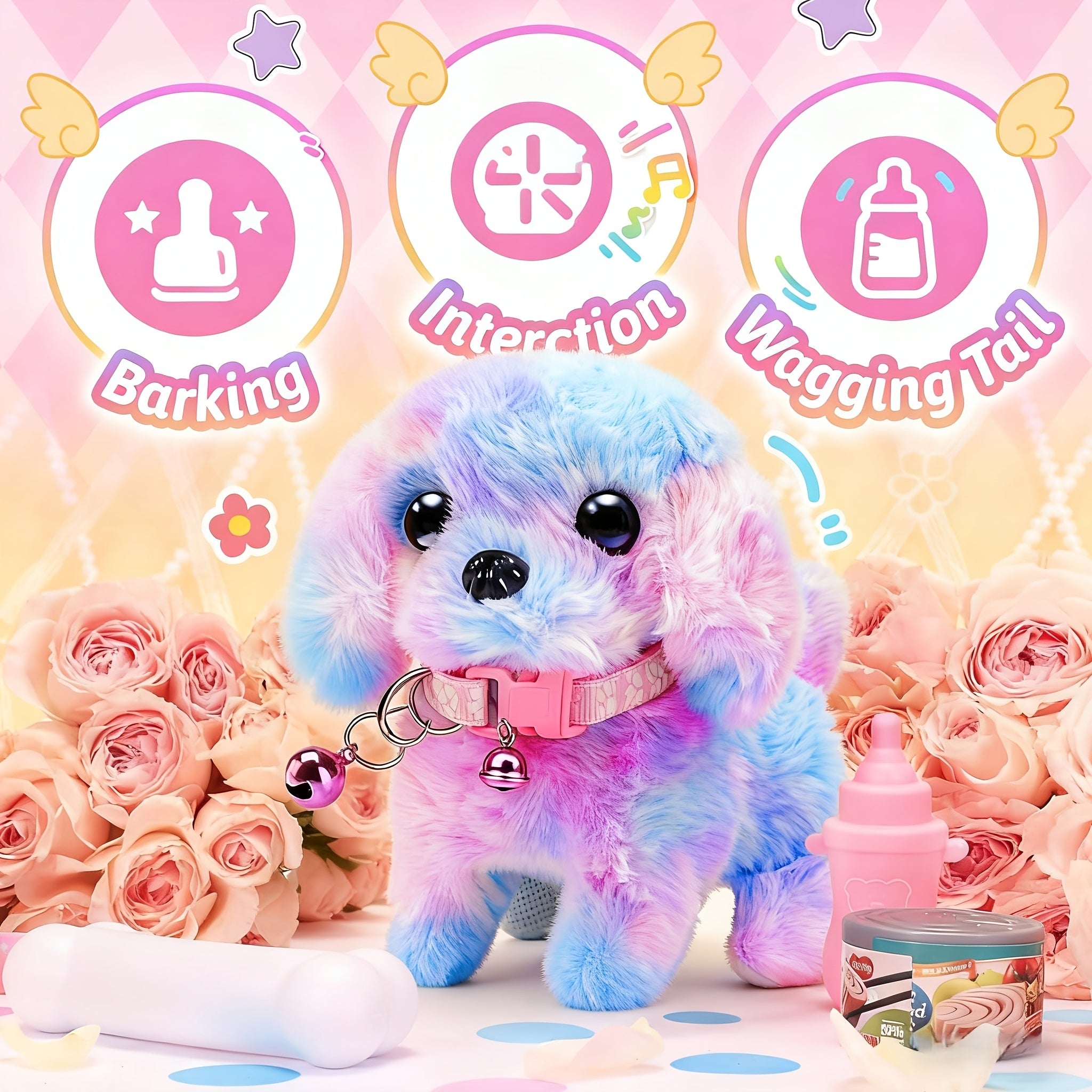 Electric Plush Puppy Toy With Additions | Realistic Pet Dog Design Walks, Wags Tail, Makes Barking Sounds, Includes Leash, Bone, Bow - Interactive Entertainment Gift Toy