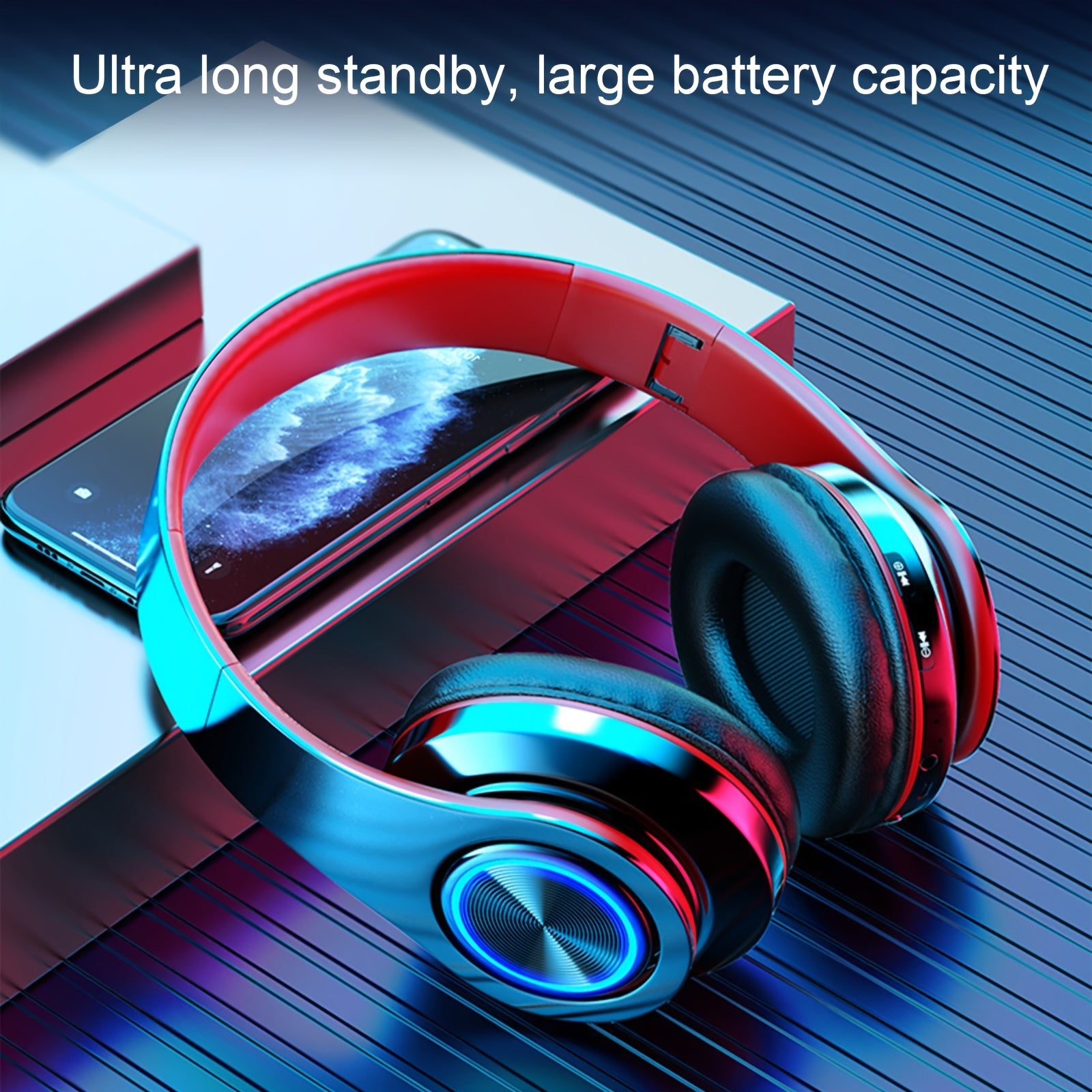 Wireless Headphones, 2025 NEW Headset Subwoofer 5.3 Mobile Computer Game Music Sports Over Ear Earphones, Headphones Wtih LED Light, Portable Folding Headphone Active Noise Canceling Headphones, Wireless Headphones with Deep Bass, USB Rechargeable