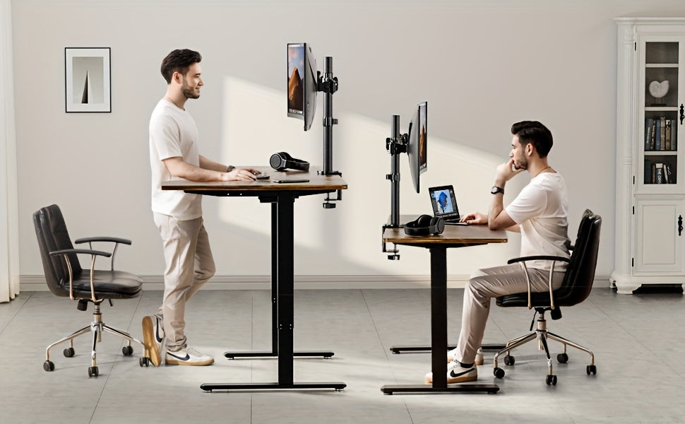 Dreamsmith Black Dual/Single Monitor Stand Holds 4.4 to 19.8Lbs, Full Adjustable Single Monitor Desk Mount Swivel Vesa Bracket with C Clamp, Grommet Mounting Base for 13 to 32 Inch Computer Screens