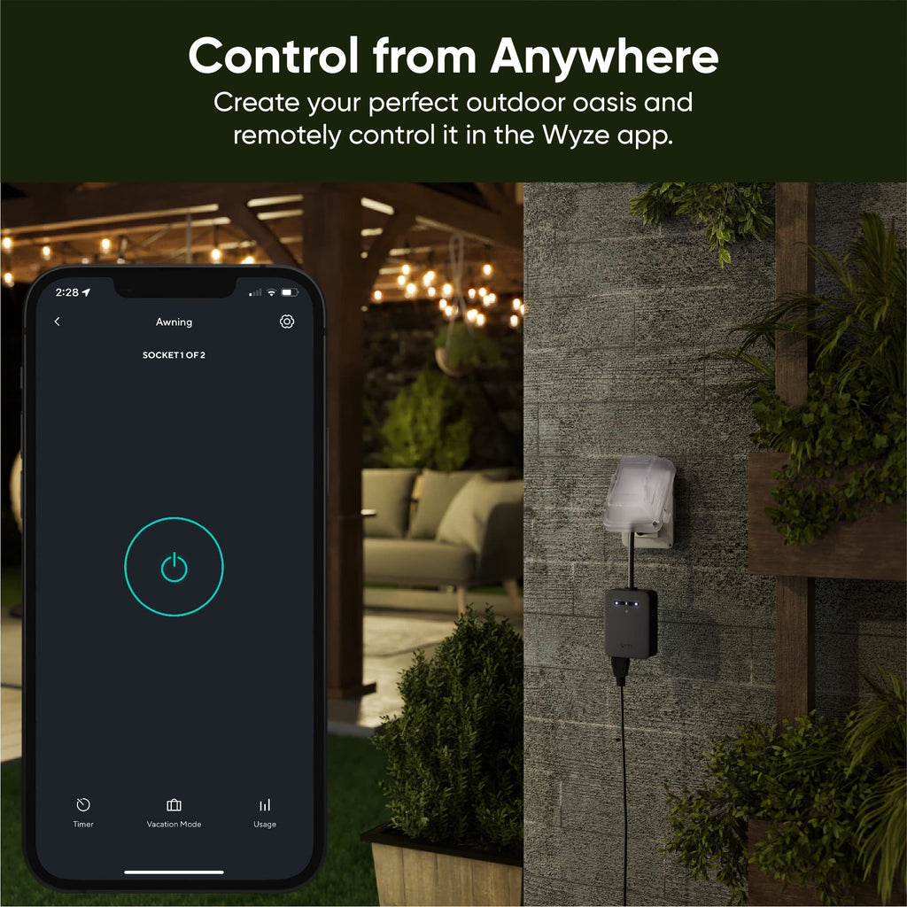Wyze Plug Outdoor, Dual Outlets Energy Monitoring, 2.4GHz WiFi Smart Plug, Works with Alexa, Google Assistant, IFTTT, No Hub Required, Black