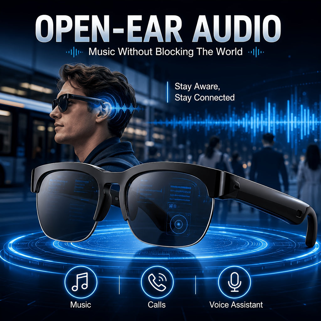 2026 Smart Audio Glasses Gift Set with Case, AI Translation Glasses, Bluetooth Glasses, Open Ear Audio Glasses with Built In Mic, Hands Free Calling Wireless Music Smart Fashion Glasses for Travel Driving Outdoor Business Tech Gift