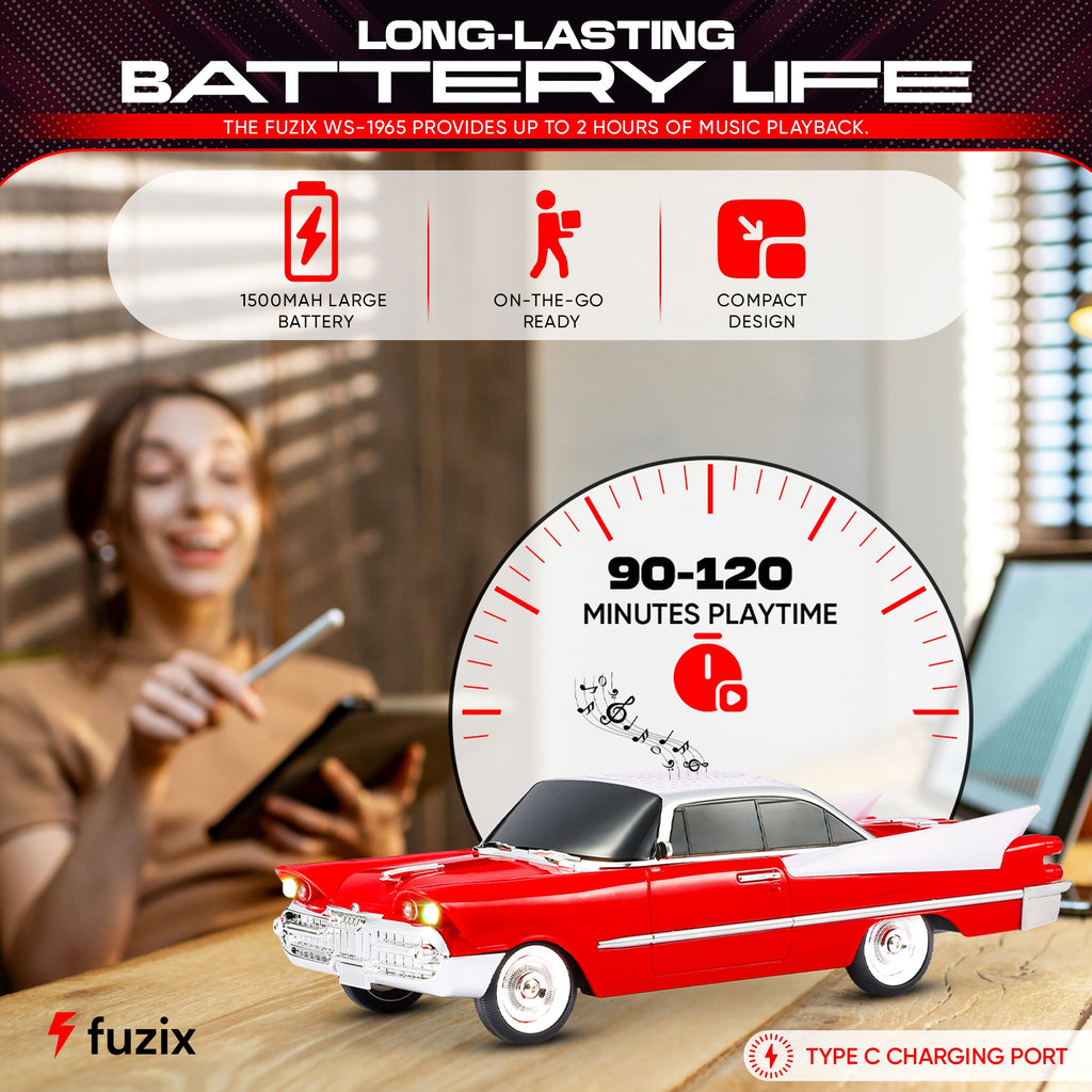 Fuzix WS-1965 Car Bluetooth Portable Speaker, Retro Car-Style Wireless Stereo Speaker with LED Headlights and Taillights, AUX/USB/TF/FM Radio Playback, Rechargeable Battery, High-Power Clear Sound, Multiple Playback Modes, Perfect Festival Gift, Ideal for