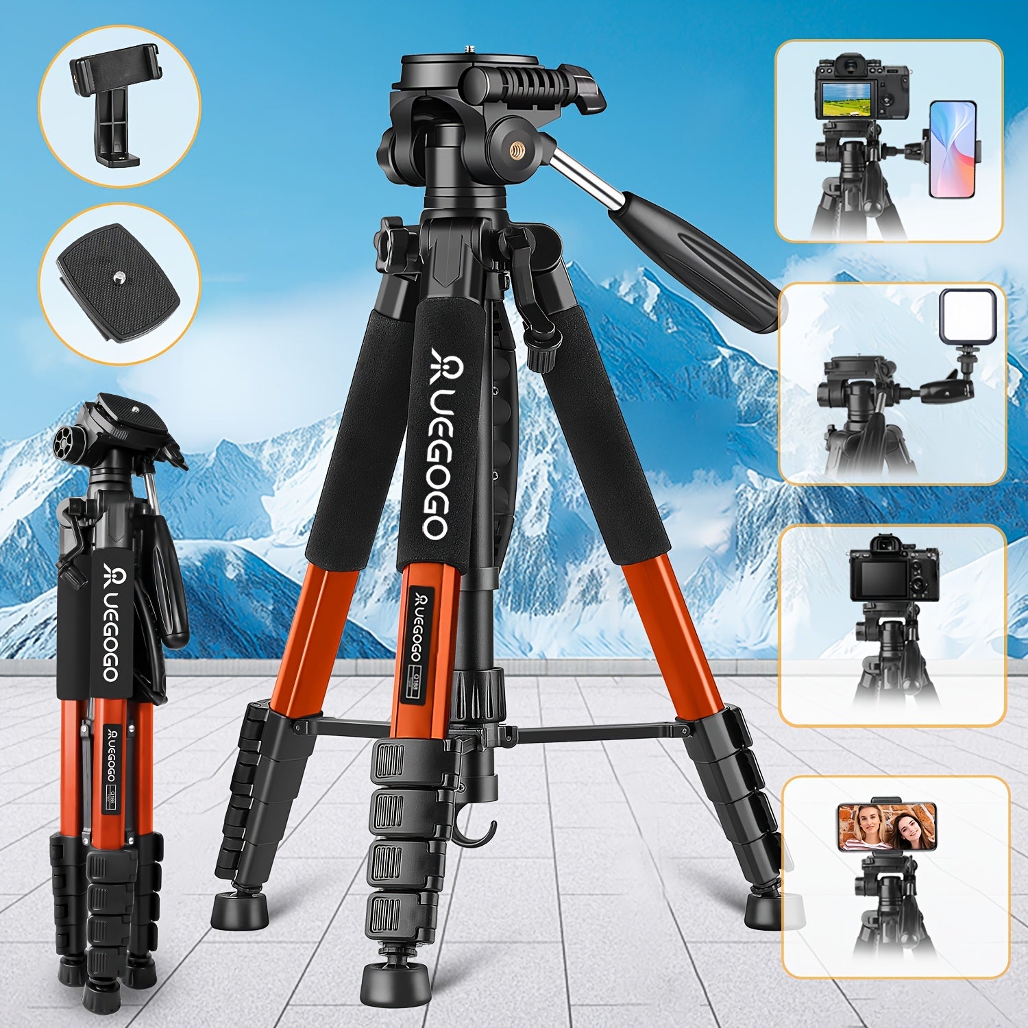 Professional Camera-Tripod 74" Heavy-Duty Stand, with Phone Holder, for DSLR Camera & Video - Compact Travel Tripod, Quick Release Plate & Bag - Ideal for Canon, Nikon, Sony, Compatible with Cell Phones, Projector