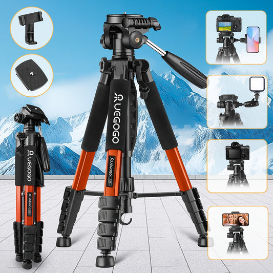Professional Camera-Tripod 74" Heavy-Duty Stand, with Phone Holder, for DSLR Camera & Video - Compact Travel Tripod, Quick Release Plate & Bag - Ideal for Canon, Nikon, Sony, Compatible with Cell Phones, Projector