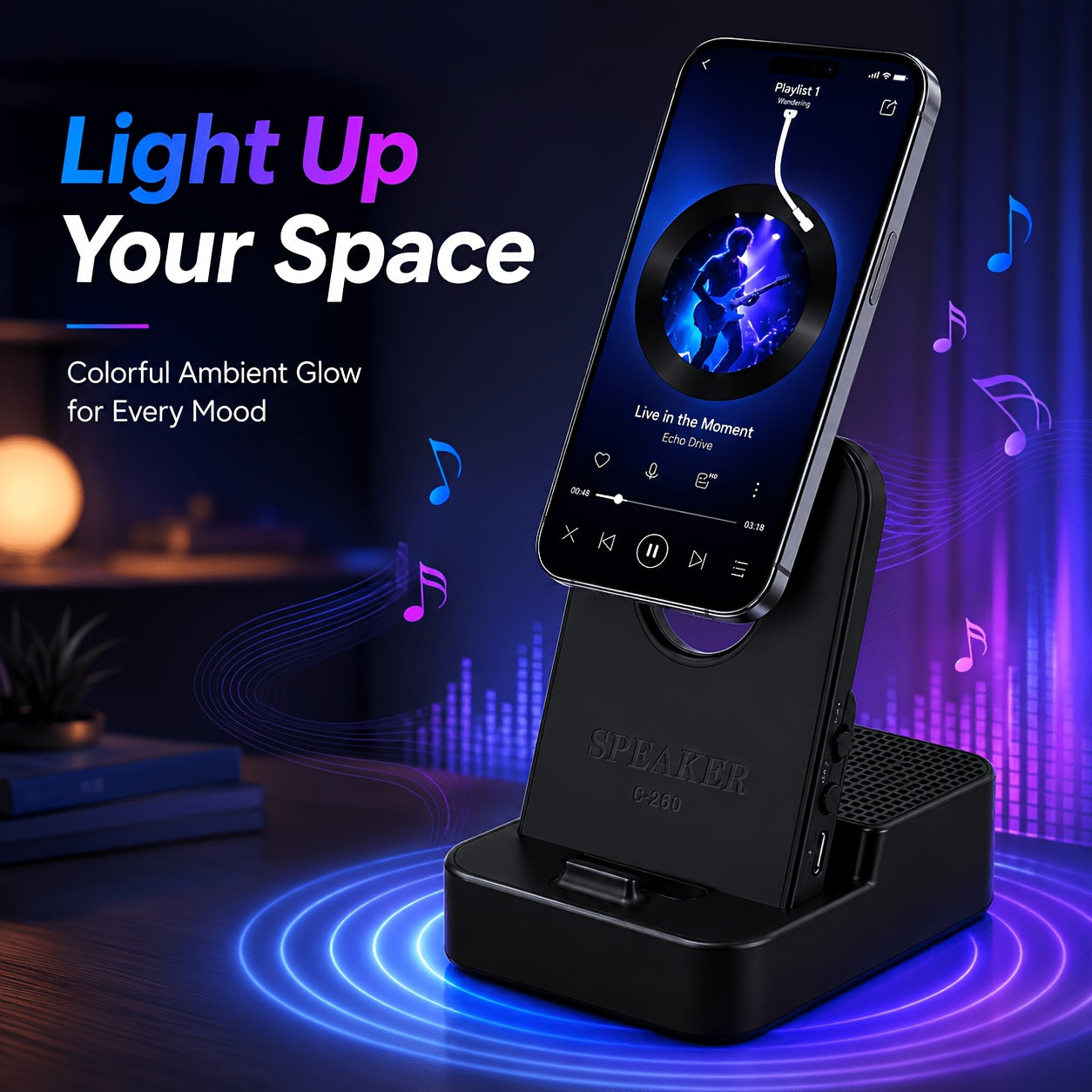 [Wireless Stand Speaker] 2026 New Wireless Stand, With Speaker And Emergency Charging, 360° Adjustable And Foldable Magnetic Wireless Speaker Stand, Portable Emergency Charger, Suitable For Iphone And Android Phones, Ideal For Home, Travel, And Office Use