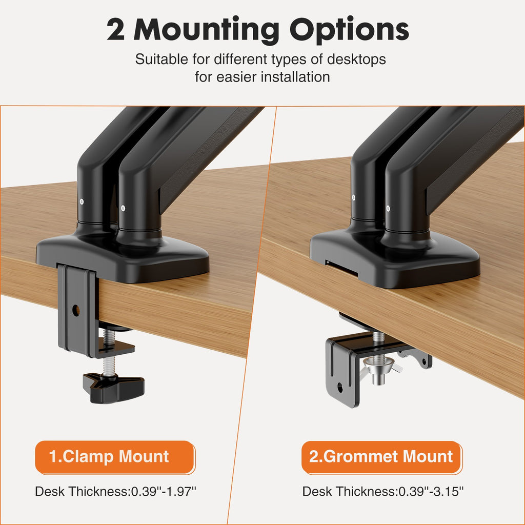 MCQ Ergonomic Single/Dual Monitor Desk Mount with Gas Spring Arm for 13-32 inch Screens, Holds up to 17.6lbs, Adjustable Height and 360 Swivel