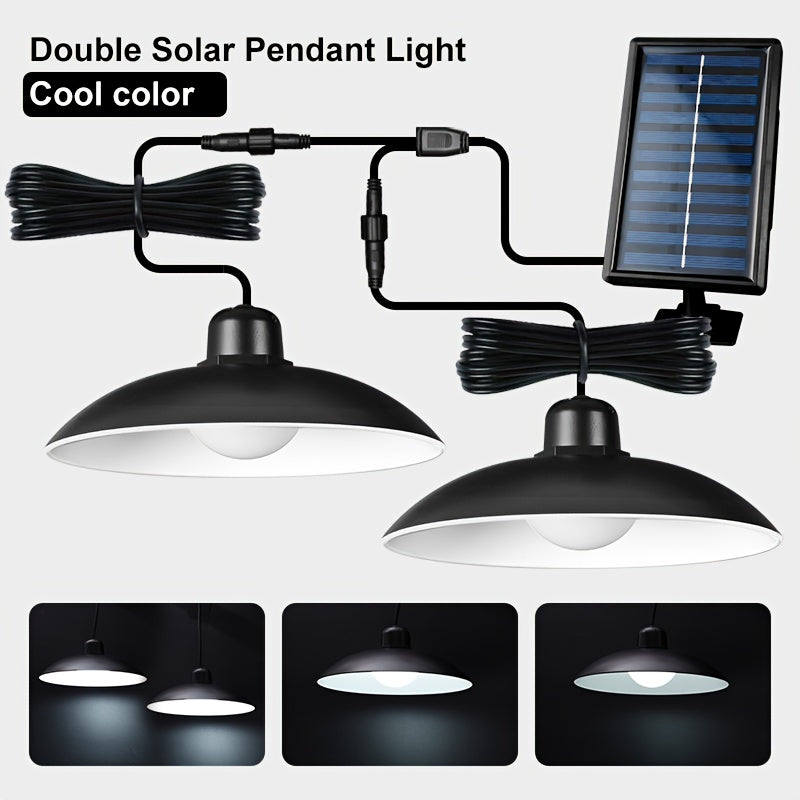 1 Pack Solar Pendant Light, Indoor Outdoor Solar Powered Lighting Fixture, Adjustable Brightness, 3 Brightness Modes, Rechargeable Solar Battery, 3200 Mah Large Capacity Battery, Remote Control, 2 Solar LED Bulbs, Warm Light And White Light Styles