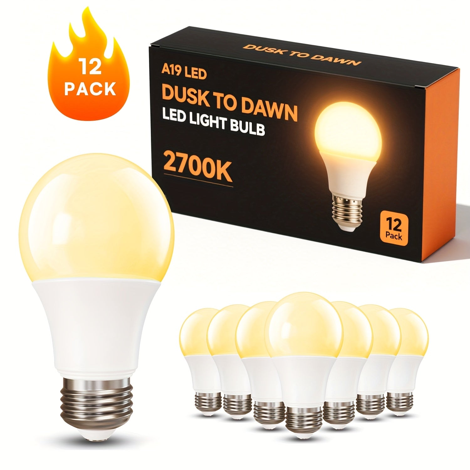12/6Pack Dusk to Dawn Bulb, Light Sensor LED Bulb, Automatic On/off Photovoltaic Cell Bulb, 60W Equivalent, 9W, 5000K/2700k, E26 Base.
