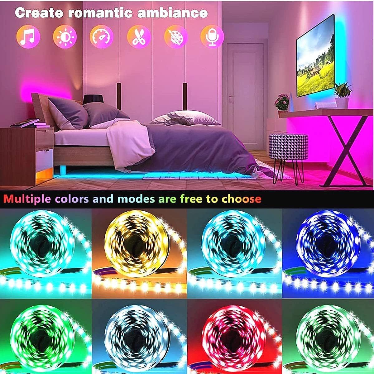 Extra Long 16Ft-100Ft Smart LED Strip Lights for Bedroom, RGB LED Lights with App And Remote Control, Home Decor Music Sync Color Changing Lights for Room Party, Holiday Decor Light Strip, Wedding Decor Ambient Strip Lights