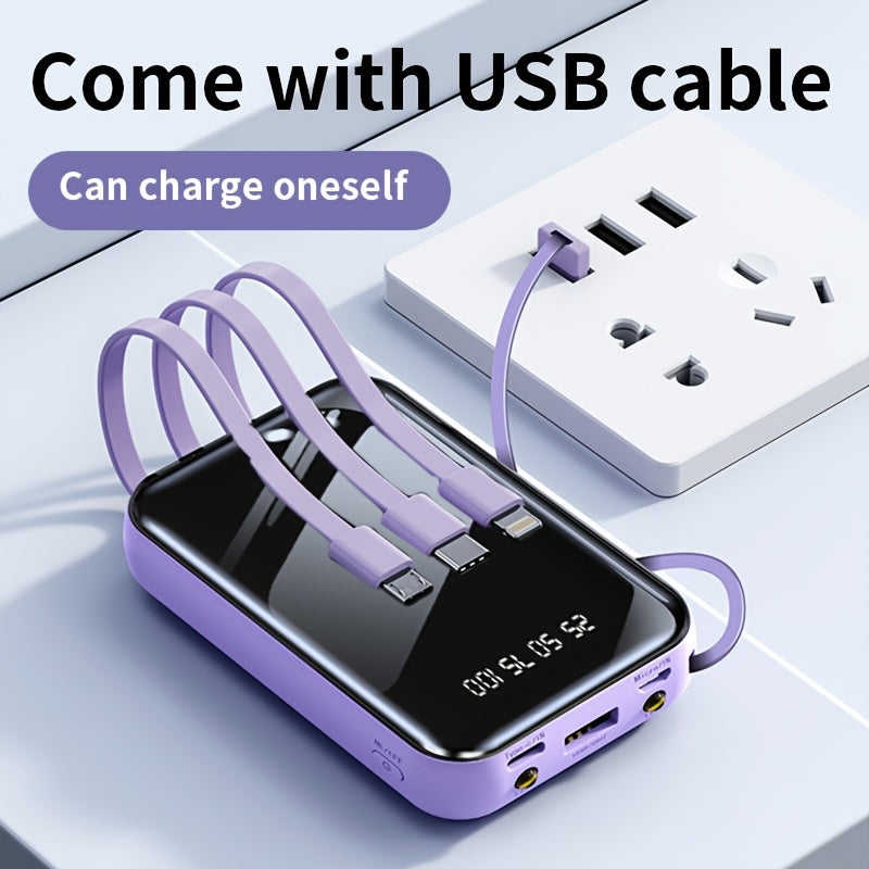Portable Large Capacity Mobile Power Bank, Spare Battery Pack, Fast Charging, Built-in Intelligent Digital Display Of Power/multiple Data Cables/flashlight, Outdoor Portable Emergency Power Supply Device, Gift For Relatives And Friends