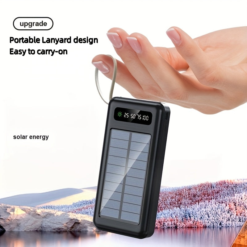 10000/20000/30000mAh 5W Slow Charging/15W Fast Charging Multifunctional Solar Power Bank With Ultra-bright LED Light, Large Capacity Rechargeable Portable Mobile Phone Charger Built-in 4 Cables Digital Display Dual Usb Port USB-C Input