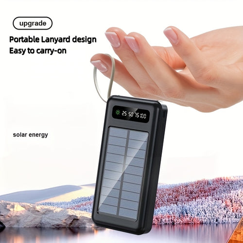10000/20000/30000mAh 5W Slow Charging/15W Fast Charging Multifunctional Solar Power Bank With Ultra-bright LED Light, Large Capacity Rechargeable Portable Mobile Phone Charger Built-in 4 Cables Digital Display Dual Usb Port USB-C Input